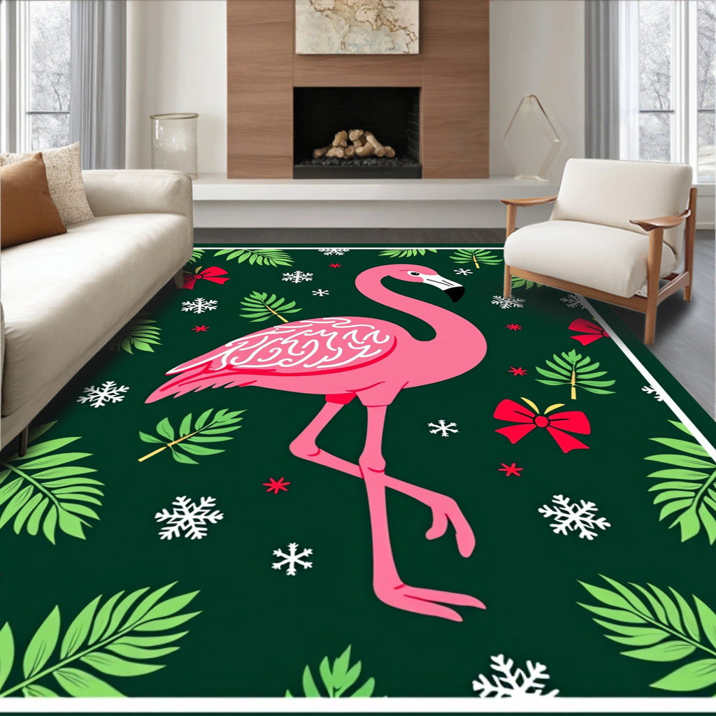 Pink Flamingo Tropical Snowflake Christmas Rug
