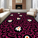 Black Pink Floral Medallion Abstract Rug
