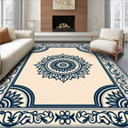 Dark Blue Sunburst Bordered Rug