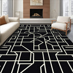 Black Cream Geometric Maze Rug