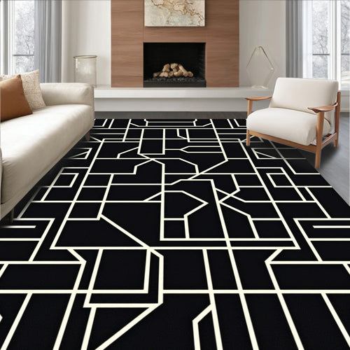 Black Cream Geometric Maze Rug
