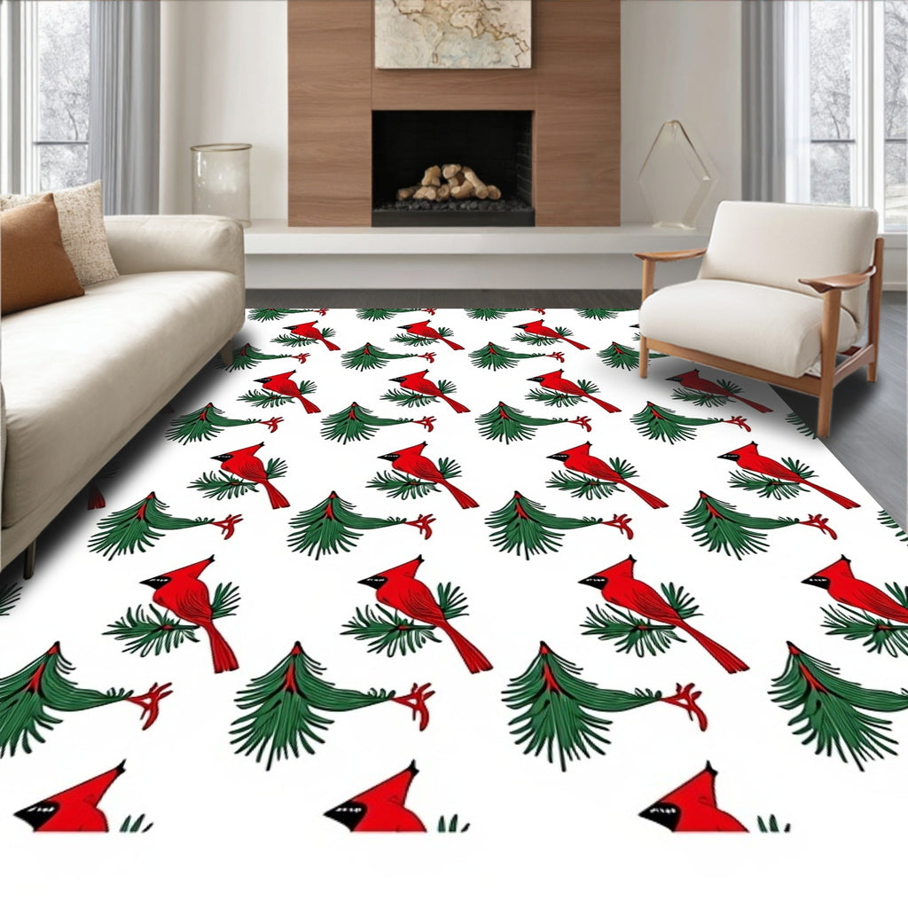 Cardinal Branch Winter Evergreen Garden Rug