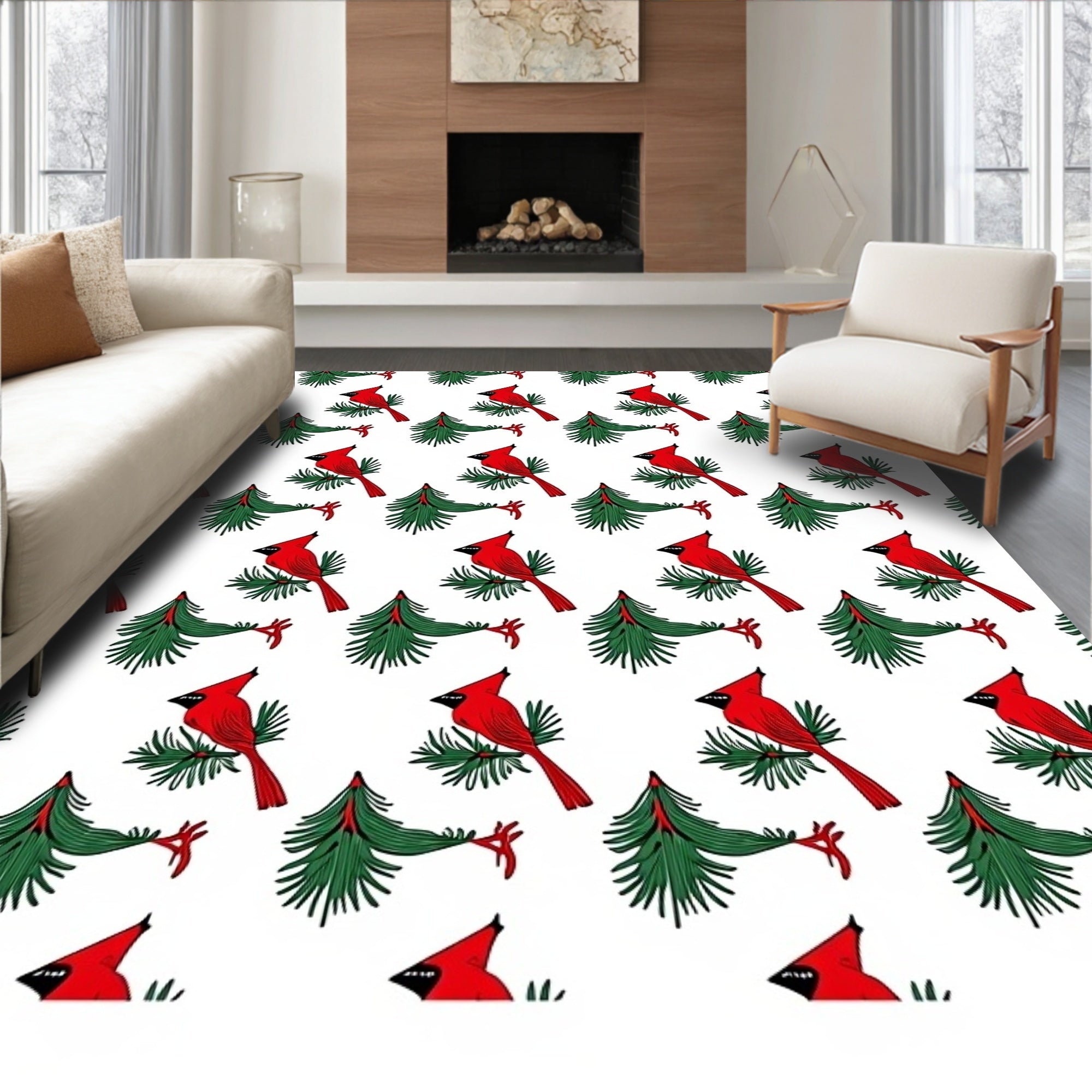 Cardinal Branch Winter Evergreen Garden Rug