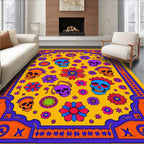 Vibrant Skulls Floral Border Art Rug