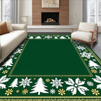 Green White Pine Snowflake Border Rug