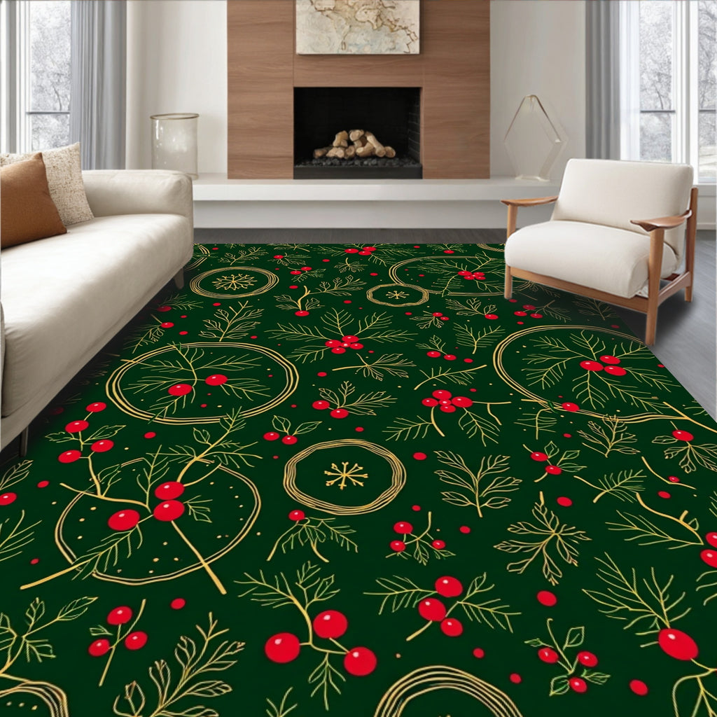 Golden Holly Berry Garland Decoration Rug