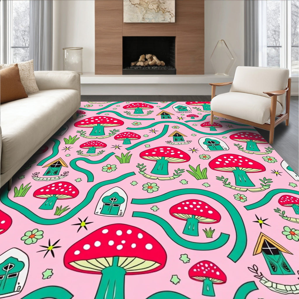 Whimsical Red Mushroom Fairy Garden Rug