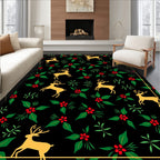 Golden Reindeer Holly Berry Garland Rug
