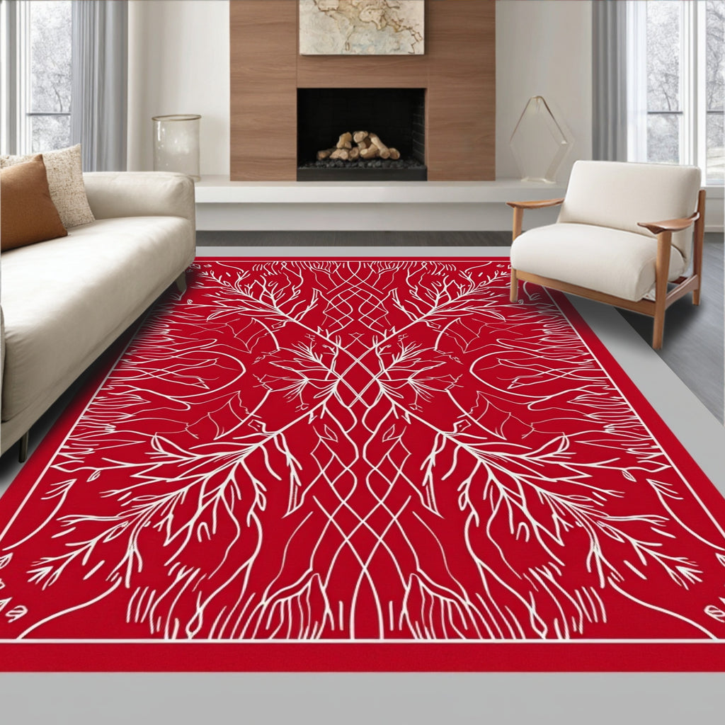 Crimson White Root Mandala Accents Rug