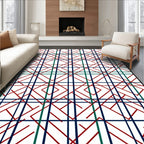 Crimson and Teal Geometric Grid Arrangement Rug