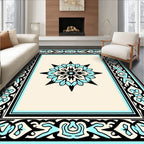 Light Beige Aqua Medallion Frame Rug