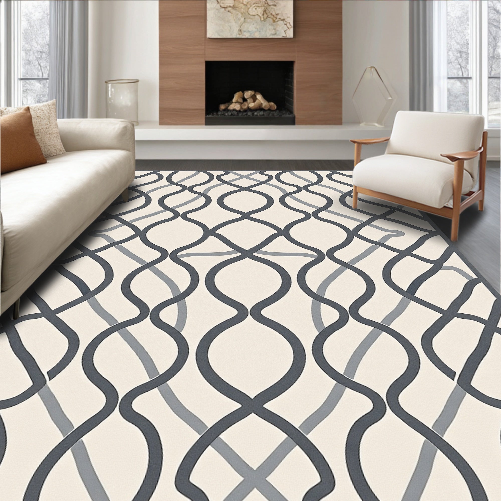 Dark Gray Intertwined Scroll Arabesque Rug