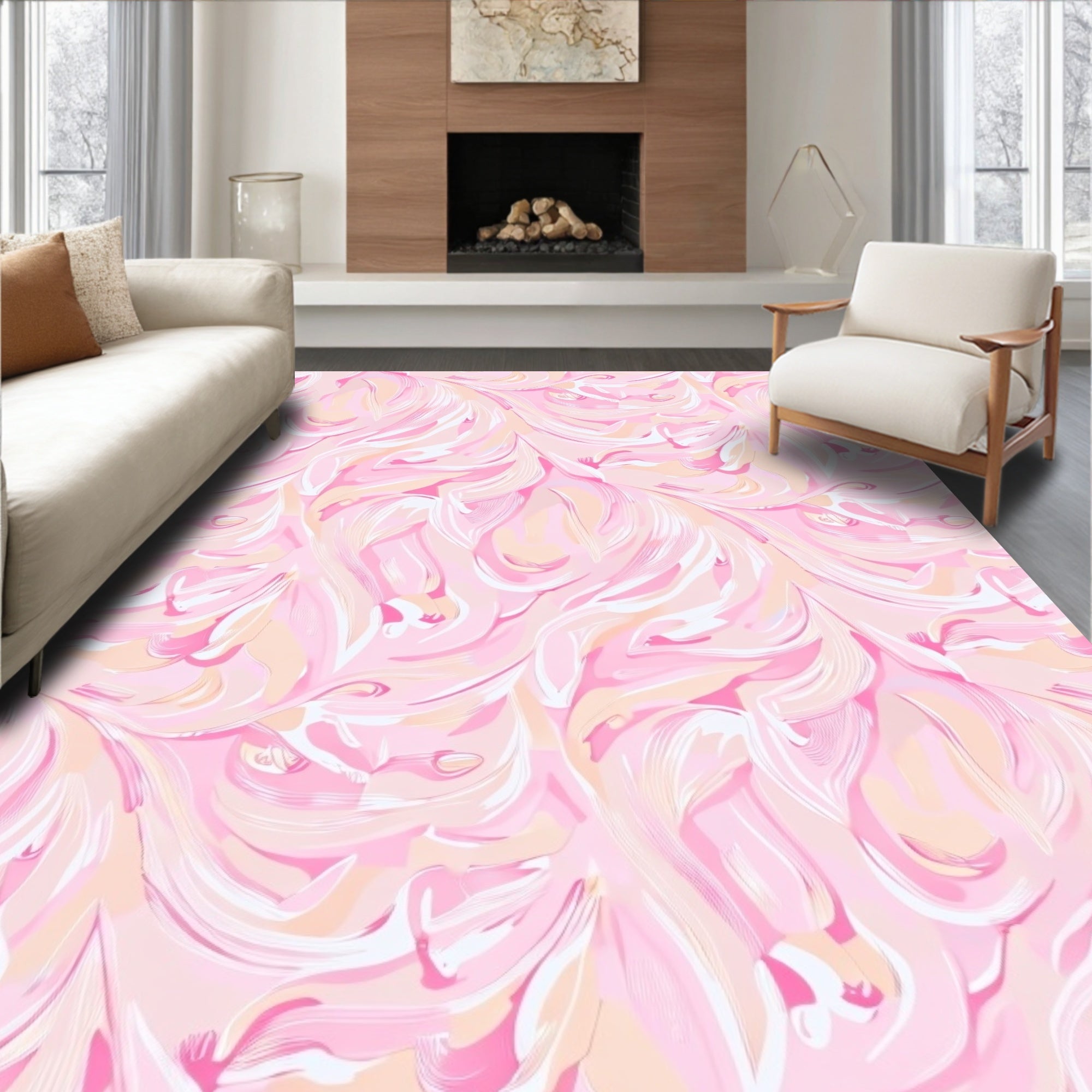 Soft Pink Swirl Abstract Flow Rug