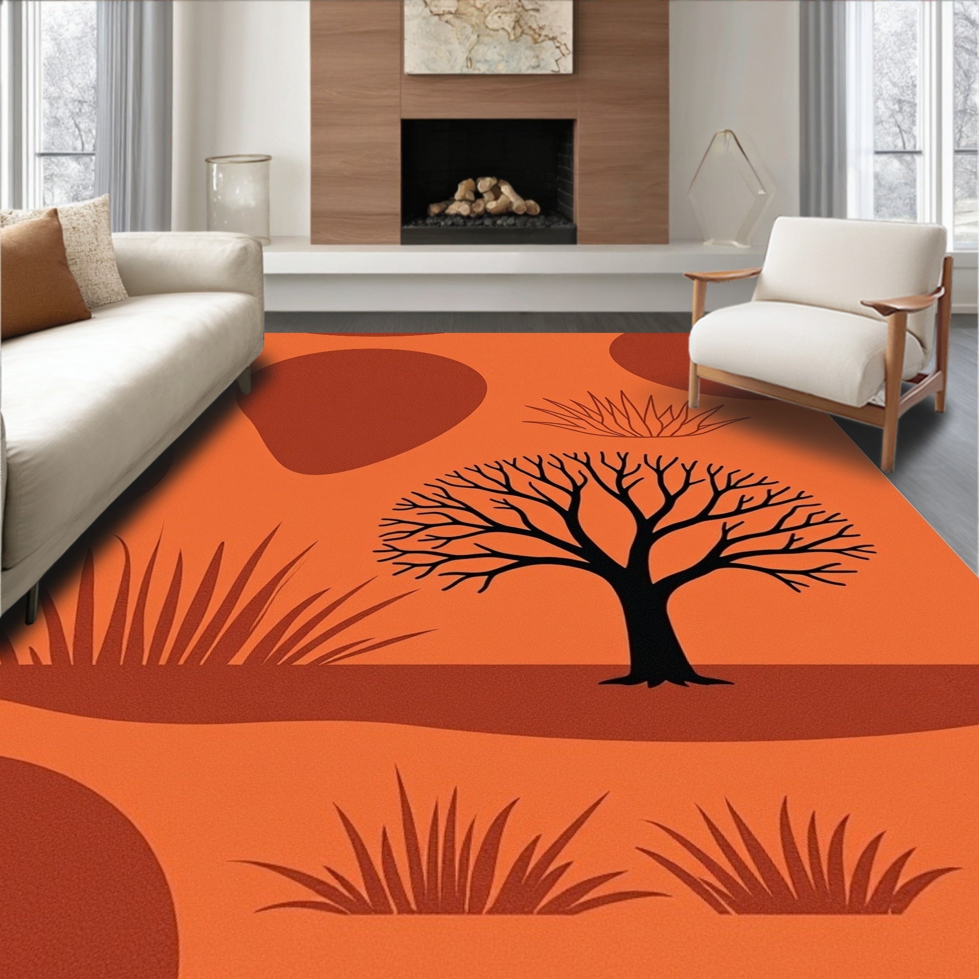Earth Tone Savanna Tree Landscape Rug