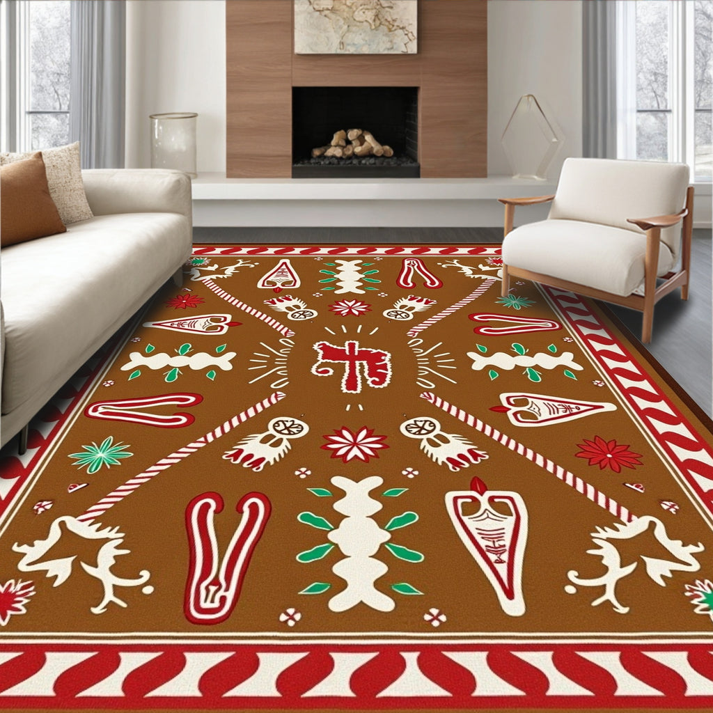 Brown Gingerbread Christmas Folk Art Rug