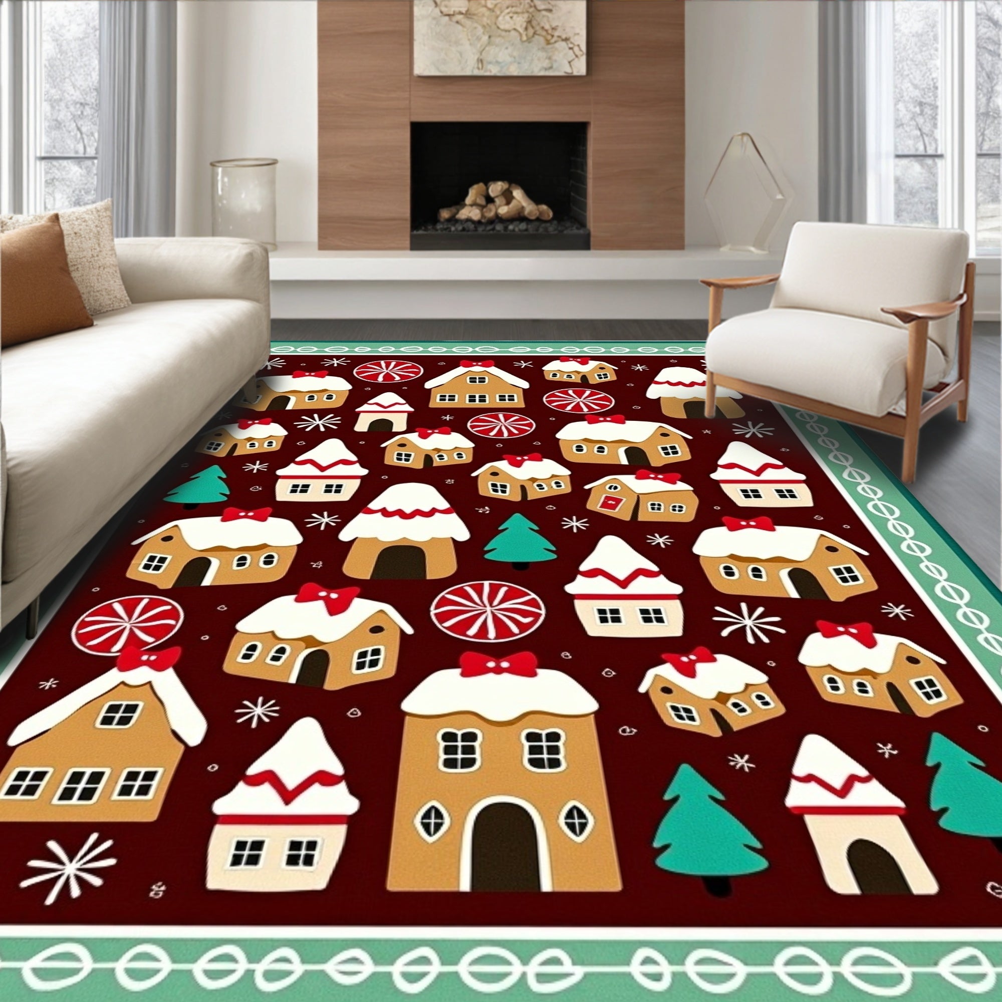 Whimsical Gingerbread Village Christmas Rug