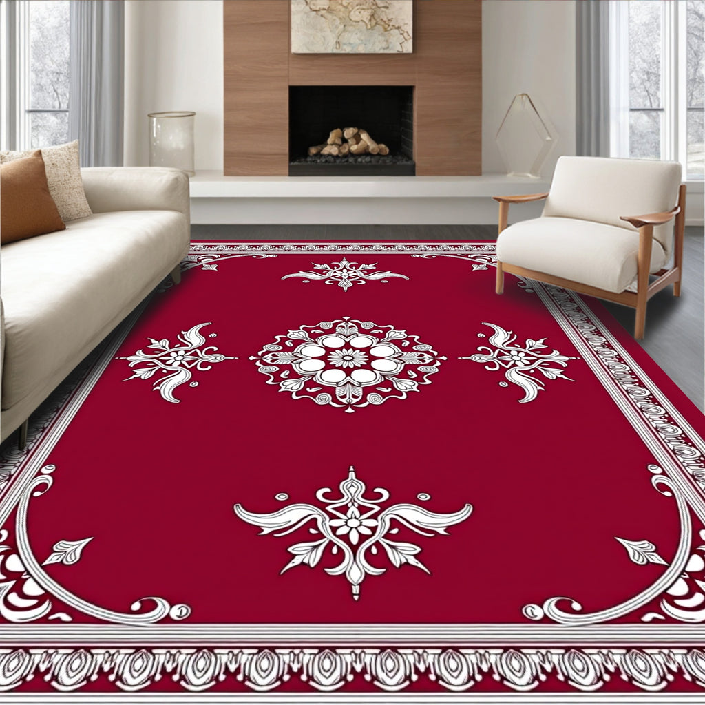Crimson Floral Medallion Vintage Rug