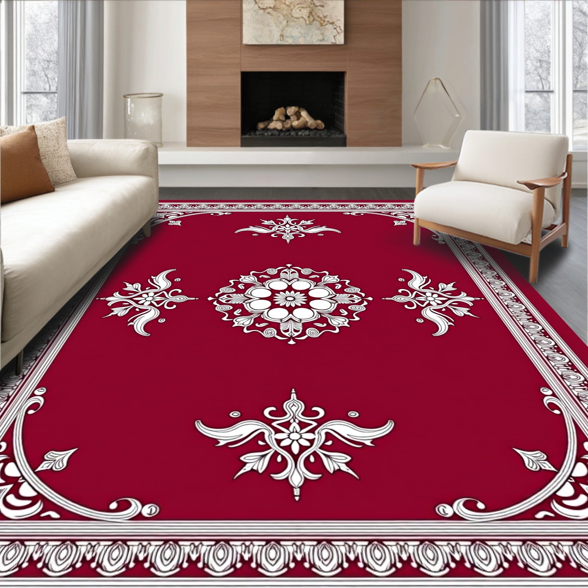 Crimson Floral Medallion Vintage Rug