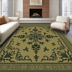 Antique Gold Floral Medallion Border Rug