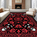 Crimson Skull Floral Kaleidoscope Rug
