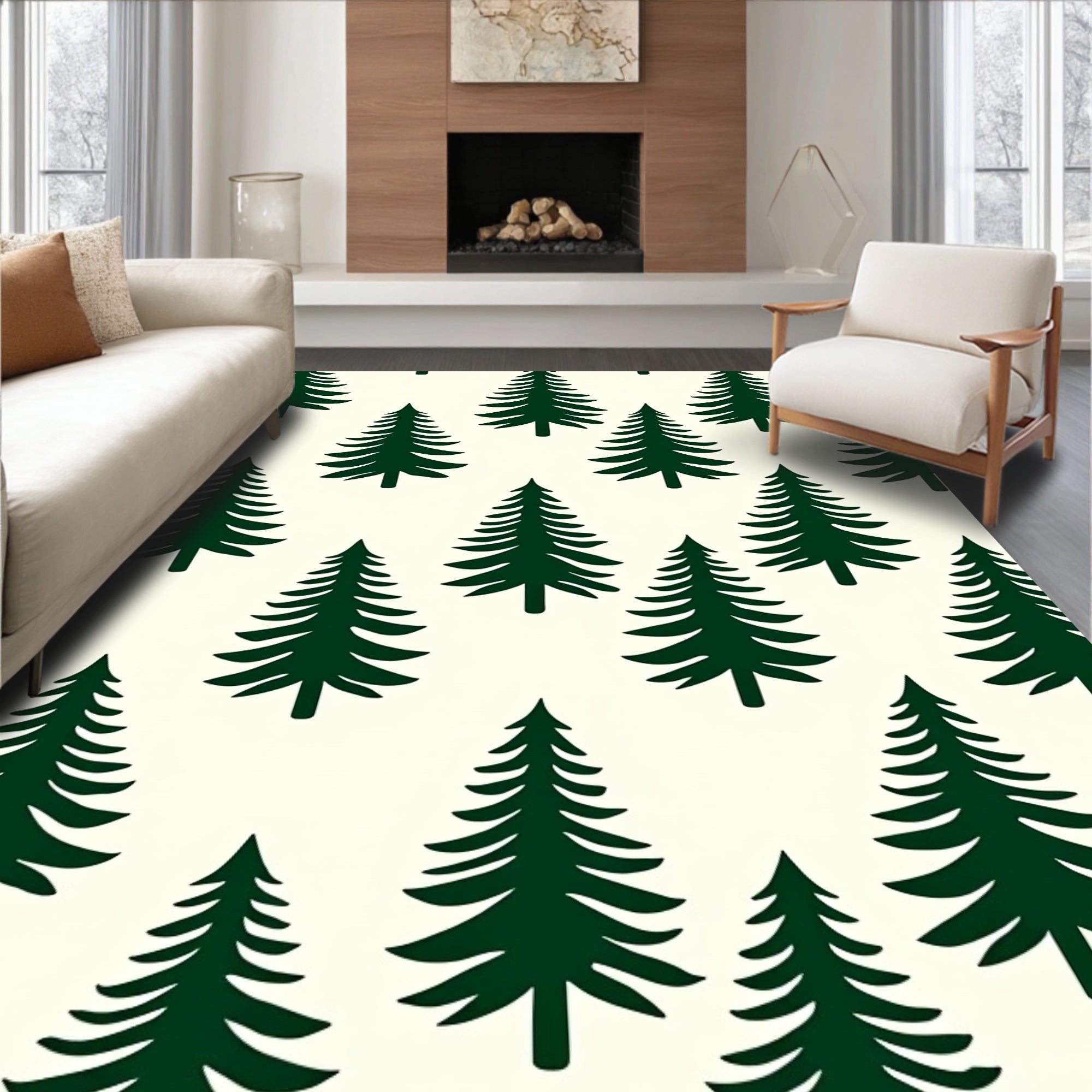 Dark Green Christmas Trees Repeating Design Rug