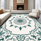 Teal Floral Garden Medallion Border Rug