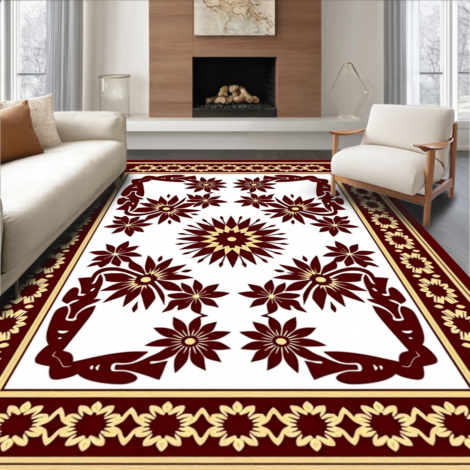 Ornate Crimson Bloom Center Rug
