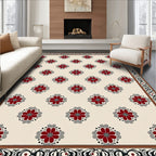 Cream Red Floral Medallion Border Rug