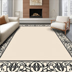 Black Ivory Ornate Scroll Border Rug