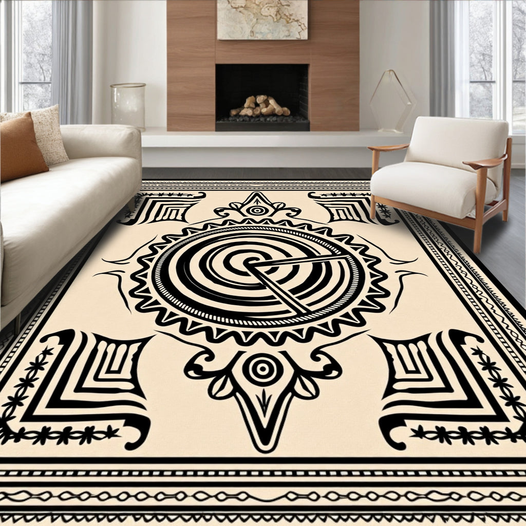Tribal Sun Medallion Black Cream Rug