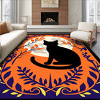 Black Cat Moon Orange Botanical Rug