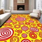 Bright Red Swirls Sunbursts Stars Yellow Rug