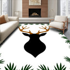 Black Deer Head Green Pine Border Rug