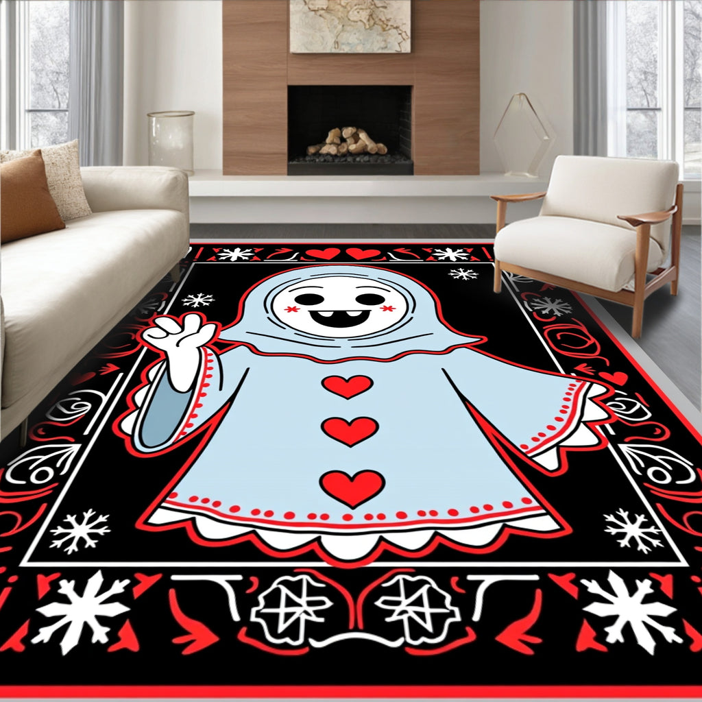 Joyful Blue Character Red Hearts Snowflakes Rug