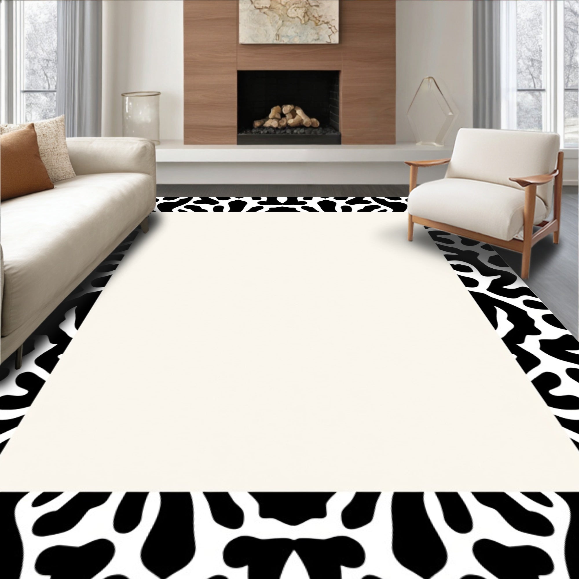Black White Organic Spot Rug