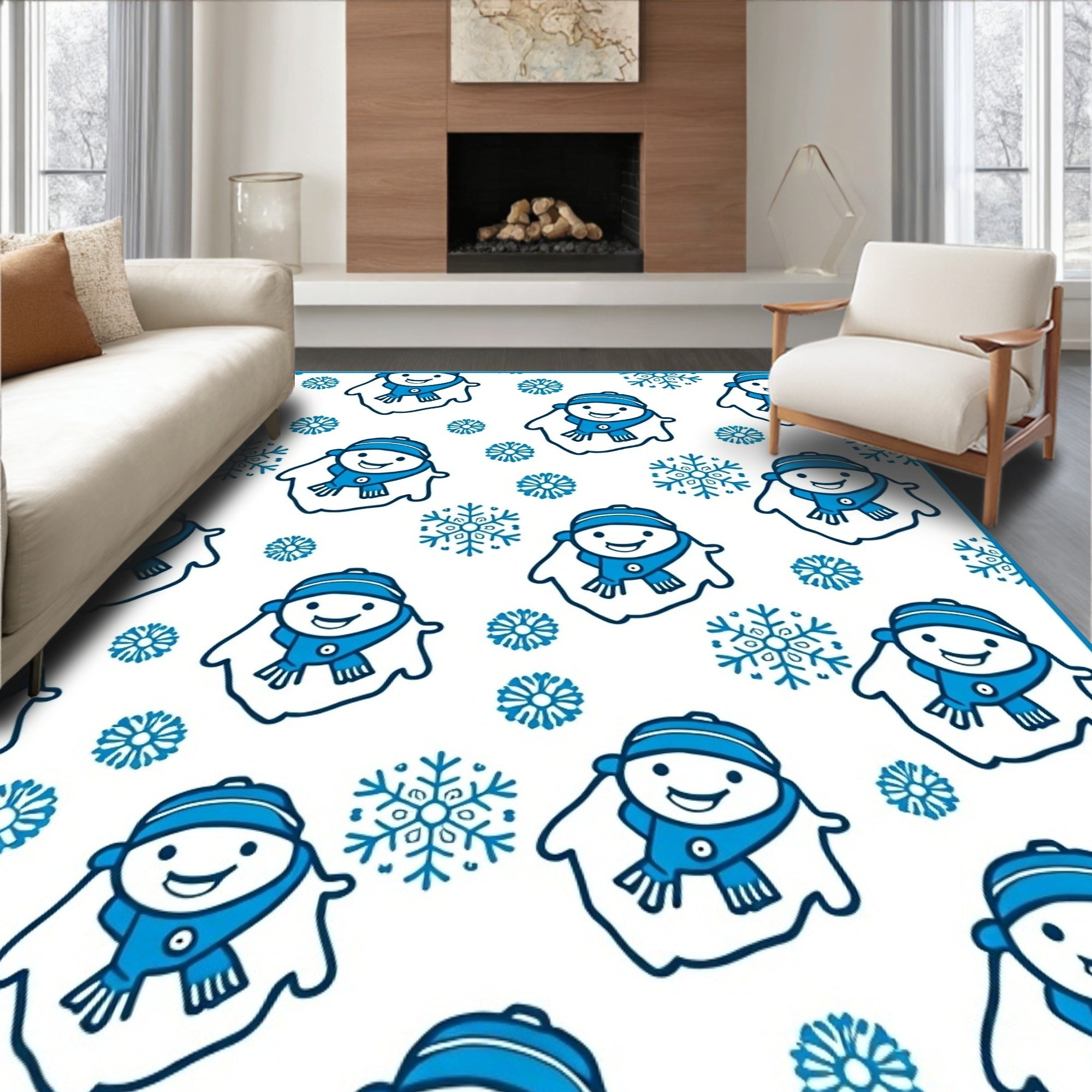 Charming Blue Snowman Snowflake Medley Rug