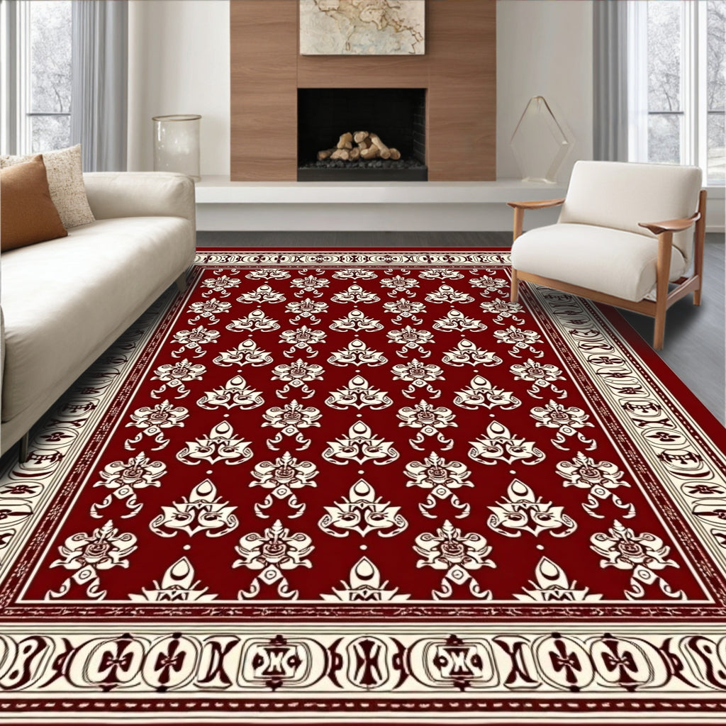 Timeless Burgundy Cream Damask Arrangement Rug