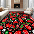 Festive Red Green Sled Candy Canes Rug