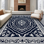 Classic Navy White Elaborate Floral Rug