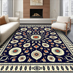 Navy Coral Floral Sunburst Medallion Rug