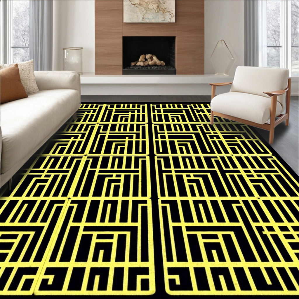 Bold Yellow Geometric Maze Rug