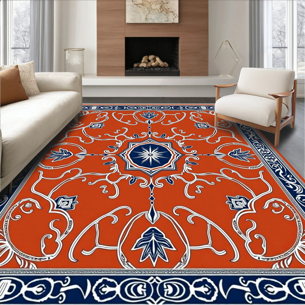 Terracotta Ornate Floral Medallion Rug