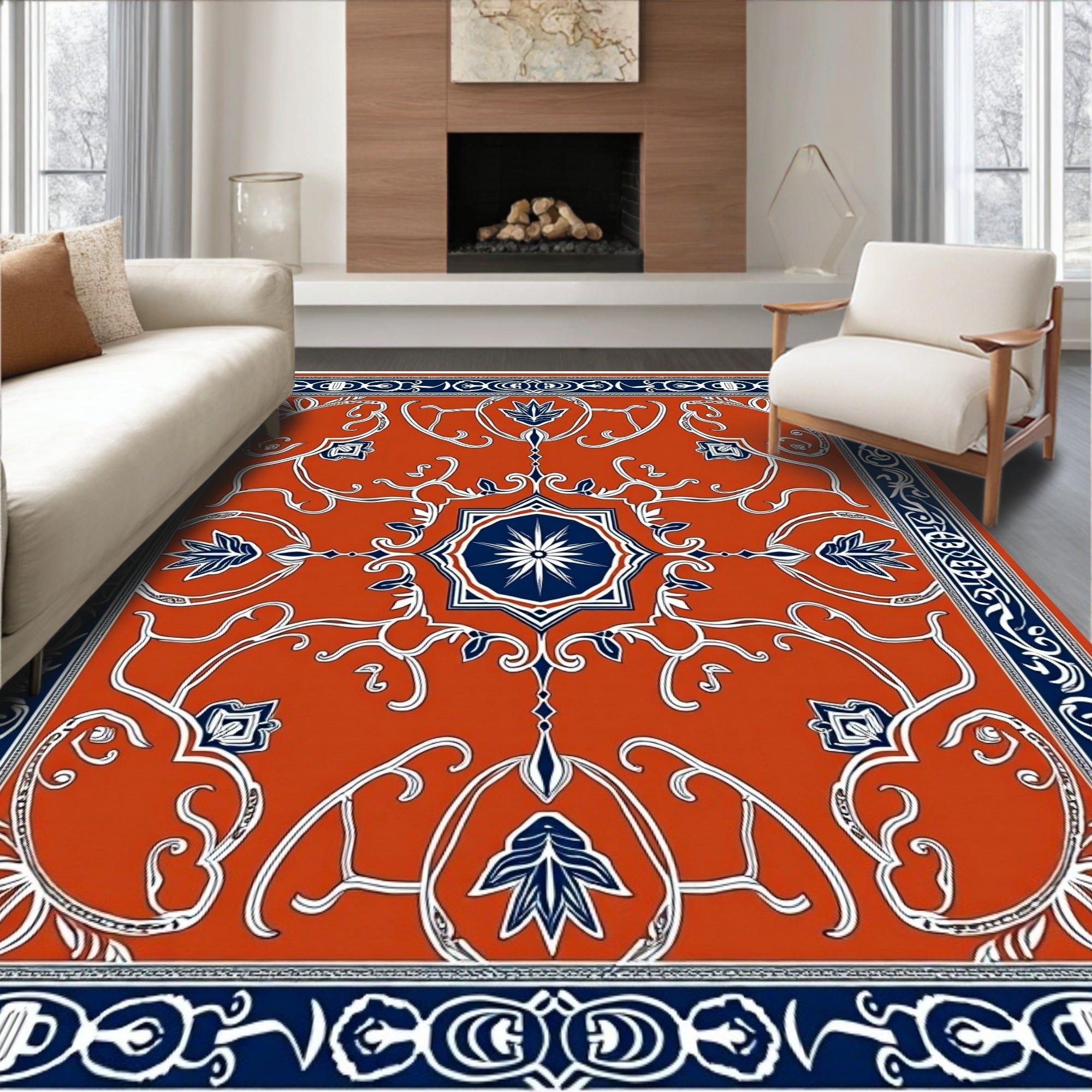 Terracotta Ornate Floral Medallion Rug