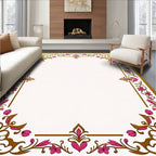 Golden Pink Floral Vine Border Rug