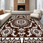 Brown White Ornamental Medallion Rug