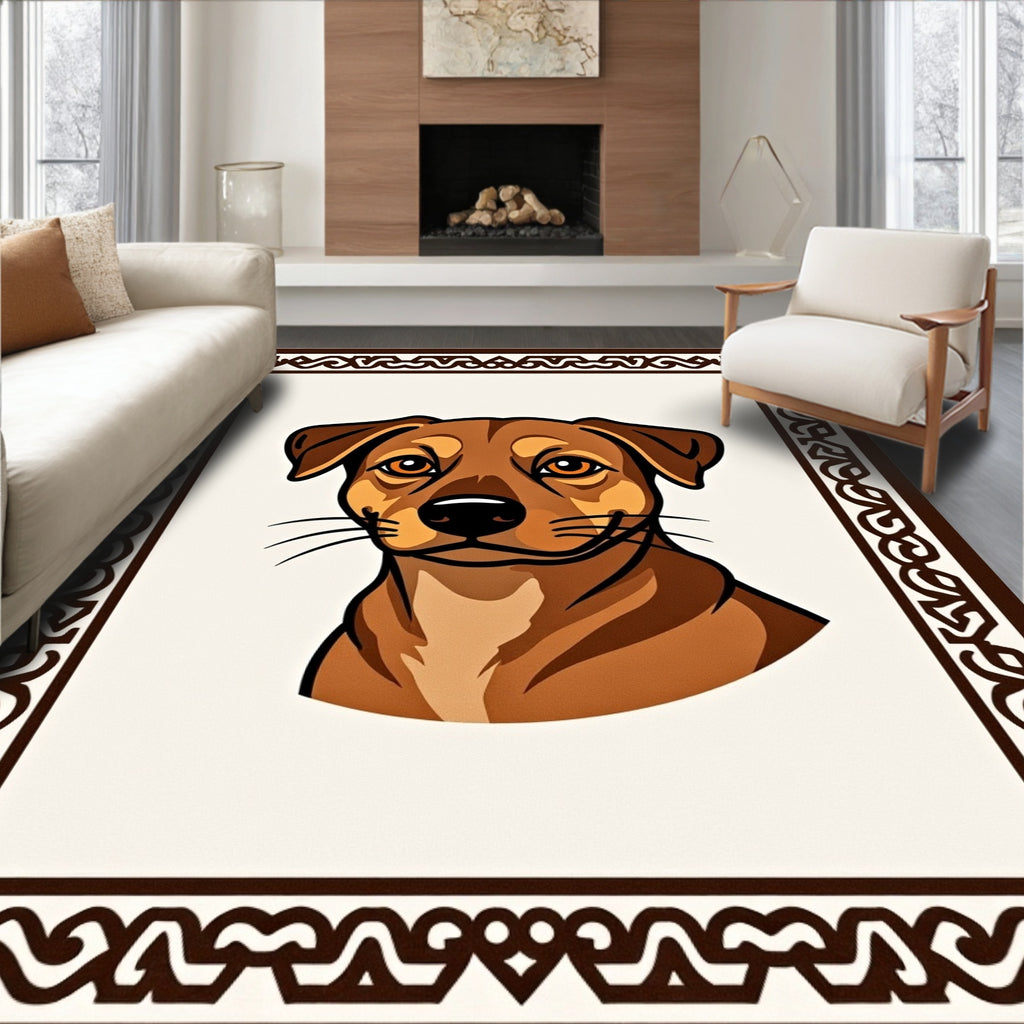 Brown Dog Portrait Ornate Frame Rug