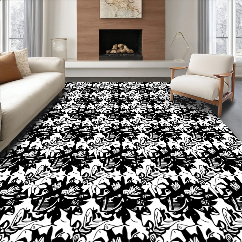 Bold Black Abstract Floral Repeat Rug