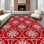 Red and White Floral Mandala Rug