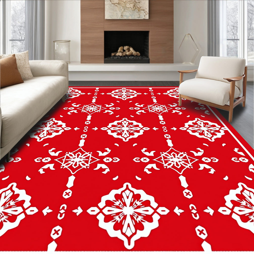 Crimson Ornamental Tile Mandala Rug