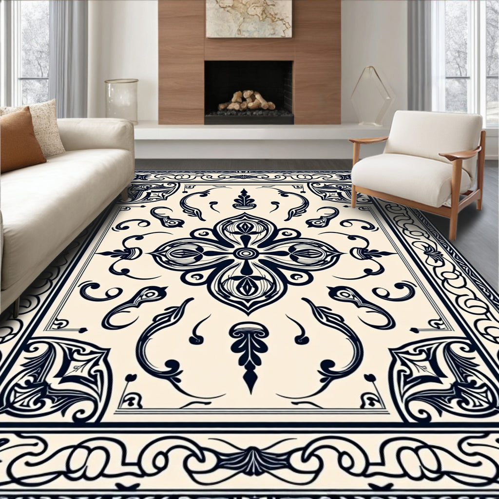 Vintage Ivory Dark Floral Medallion Rug